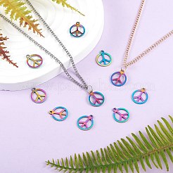 ステンレススチールチャーム201個  ピースサイン  虹色  14x12x1mm  穴：1.5mm  10個/箱&nbsp;STAS-SZ0001-87