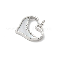 Подвески в виде сердечек из натуральной белой ракушки из латуни с соединительными кольцами KK-S522-08E-P