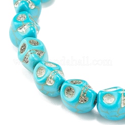 Set di braccialetti elasticizzati con teschio sintetico turchese (tinto) da 2 pz&nbsp;BJEW-JB08068