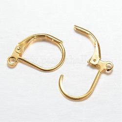 304 Stainless Steel Leverback Earring Findings, with Loop, Golden, 16x10mm, Hole: 1.5mm, Pin: 0.8x1mm