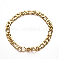 304 in acciaio inox Figaro catene braccialetti, con chiusure moschettone, oro, 8-1/8 pollice (205 mm)