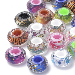 Harz perlen, Großloch perlen, facettiert, Unterlegscheibe mit Muster, Mischfarbe, 13.5~14x7.5~8 mm, Bohrung: 5.5 mm