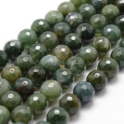 Chapelets de perles en agate mousse naturelle, facette, ronde, 10mm, Trou: 1mm, Environ 37 pcs/chapelet, 14.9 pouce ~ 15.1 pouces