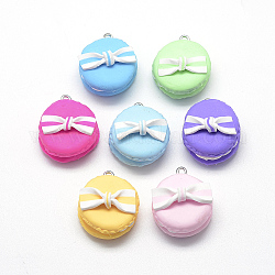 Handmade Polymer Clay Pendants, Macarons with Bowknot, Mixed Color, 28~30x25~26x16~21mm, Hole: 2mm