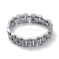 Bracciale da uomo con catena a maglie solide con strass di cristallo, braccialetto a catena di strass di vetro in lega hip hop, platino, 8-3/4 pollice (22.3 cm)