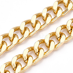 Граненые бордюрные цепи из алюминия с алмазной огранкой, кубинские звенья цепи, несварные, золотой свет, 21x15x4.5 мм