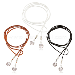 ANATTASOUL 3Pcs 3 Colors Wool Cord Lariat Necklaces Set, Alloy Coin Pendant Adjustable Necklaces for Women, Mixed Color, 62.99 inch(160cm), 1Pc/color