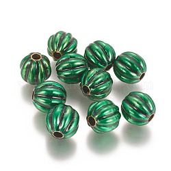 CCB Plastic Corrugated Beads, with Enamel, Round, Green, 14x14mm, Hole: 4mm
