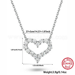 925 colliers pendentif en forme de coeur en argent sterling pour femmes, avec de la zircone cubique clair, platine, 14-5/8 pouce (37 cm)