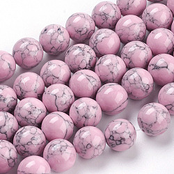 Abalorios de turquesas sintéticas hebras, teñido, redondo, rosa, 10mm, agujero: 1 mm, aproximamente 40 pcs / cadena, 15.7