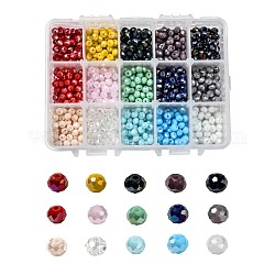 Perles de verre galvanisées 15 couleurs, couleur unie opaque, de couleur plaquée ab , facette, rondelle, couleur mixte, 6x5mm, Trou: 1mm, 15 couleurs, 50 pcs / couleur, 750 pcs / boîte