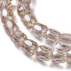 Perles en verre electroplate, perle plaquée lustre, tonneau à facettes, tan, 8x8mm, Trou: 1mm
