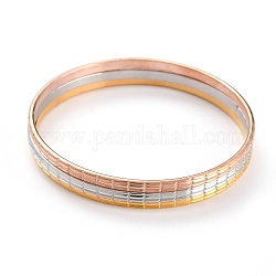 3 pièces 3 couleurs mode simple pour femmes 304 bracelets bouddhistes empilables en acier inoxydable, texturé, couleur mixte, diamètre intérieur: 2-5/8 pouce (6.8 cm), 1 pc / couleur