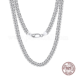 Collier chaîne à maillons cubains en argent sterling plaqué rhodium 925, collier chaînes taille diamant, avec tampon s925, Platine plaqué réel, 15.75 pouce (40 cm)