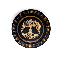 Плоские круглые деревянные лотки для браслетов, вмещает до одного браслета, для украшения дома, чёрные, рисунок дерева, 9.5 см