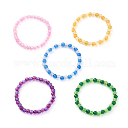 Bracciali elasticizzati con perline rotonde acriliche trasparenti per bambini, colore misto, 1/4 pollice (0.6 cm), diametro interno: 1-3/4 pollice (4.6 cm)