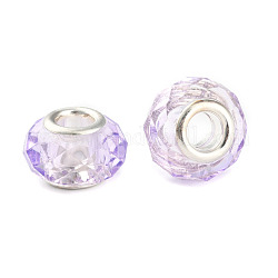 Perle di vetro europei a mano, grandi branelli del foro per la realizzazione di braccialetti, nucleo ottone colore platino, prugna, 14x10mm, Foro: 5 mm