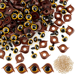 Halbrunde Bastel-Sicherheitsaugen und Augenlid-Sets aus Kunststoff, Puppenherstellung, mit Plastikscheibe, dunkelgolden, 18.5x13.5 mm, 300 Stück / Set