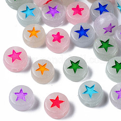 Perles acryliques gainsboro lumineuses, brillent dans le noir, trou horizontal, plat et circulaire avec étoile, couleur mixte, 7x3.5mm, Trou: 1.2mm, environ 3600 pcs/500 g