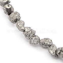 Electroplate Natural Gemstone Citrine Nuggets Beads Strands, Silver, 6~7x7~8mm, Hole: 1mm, about 16inch