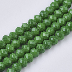 Undurchsichtige sprühlackierte Glasperlenstränge, facettiert, Rondell, grün, 6x4.5 mm, Bohrung: 1.2 mm, ca. 87~90 Stk. / Strang, 16.93 Zoll ~ 18.31 Zoll
