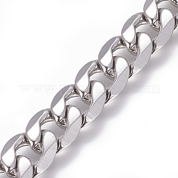 304 Stainless Steel Cuban Link Chains, Twisted Chains, Unwelded, Stainless Steel Color, 10mm, Links: 13.5x10x3mm