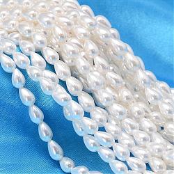 Teardrop Shell Pearl Bead Strands, White, 7x4mm, Hole: 0.8mm, about 60pcs/strand, 15.74 inch