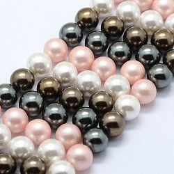 Shell Perlen Stränge, Runde, Mischfarbe, 8 mm, Bohrung: 1 mm, ca. 50 Stk. / Strang, 15.7 Zoll
