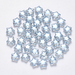 Perle di vetro verniciate a spruzzo trasparente, lustro di perla placcato, stella, azzurro, 8x8.5x4mm, Foro: 1 mm