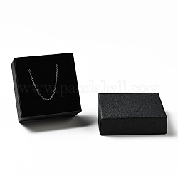 Coffrets cadeaux bijoux en papier texturé, avec tapis éponge à l'intérieur, carrée, noir, 7.5x7.5x3.4 cm, Diamètre intérieur: 6.9x6.9 cm, profondeur : 3.2cm