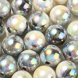 Placage uv perles acryliques irisées arc-en-ciel, ronde, gris clair, 13.5x13mm, Trou: 3mm