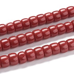 Brins de perles de verre k9, imitation de perles de verre de jade, colonne, rouge foncé, 8~8.5x5.5~6mm, Trou: 1.4mm, Environ 67 pcs/chapelet, 15.83 pouce (40.2 cm)