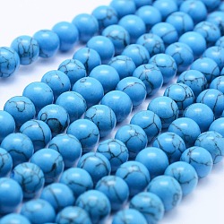 Abalorios de turquesas sintéticas hebras, redondo, azul, 6~6.5mm, agujero: 1 mm, aproximamente 64 pcs / cadena, 15.3 pulgada (39 cm)