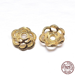 Veri cappucci di perline in argento sterling a 18 petali e 6 placcati in oro 925k, fiore, oro, 6.6x2mm, Foro: 1.5 mm, circa 125pcs/20g