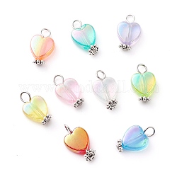 Eco-Friendly Transparent Acrylic Charms, with Alloy Findings, Heart, Antique Silver, 14x8x4mm, Hole: 2mm
