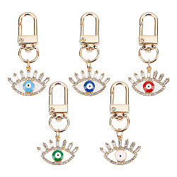 ARRICRAFT 5Pcs 5 Colors Evil Eye Alloy Enamel Pendant Decorations, with Crystal Rhinestone & Light Gold Tone Iron Swivel Clasp, Mixed Color, 55mm, 1pc/color