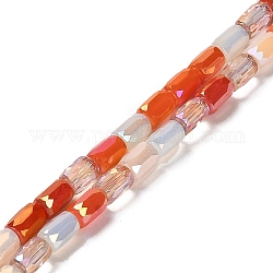 Abalorios de vidrio electroplate hebras, facetados, columna, naranja, 6~6.5x4mm, agujero: 0.8 mm, aproximamente 80 pcs / cadena, 20.12~20.24 pulgada (51.1~51.4 cm)