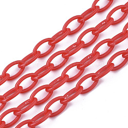 Opaque Acrylic Cable Chains, Horse Eye, Red, 13x8x2mm, 18.5 inch~19.29 inch(47~49cm)/strand
