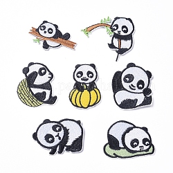 Panda mignon tissu de broderie informatisé fer sur / coudre sur les patchs, accessoires de costume appliques, pour sacs à dos, vêtements, 35~51x33~58mm, 7 pièces / kit