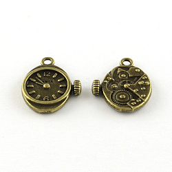 Horloge pendentifs en alliage de style tibétain, sans cadmium et sans plomb, bronze antique, 20.5x17x3.5mm, Trou: 2mm, environ 400 pcs/1000 g