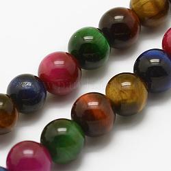 Natürlichen Tigerauge Perlen Stränge, Runde, gefärbt, Klasse A, Mischfarbe, 8 mm, Bohrung: 1 mm, ca. 48 Stk. / Strang, 15.3 Zoll (39 cm)