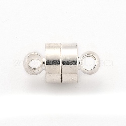 Cierres magnéticos de latón con bucles, columna, plata, 12x6mm, agujero: 2 mm