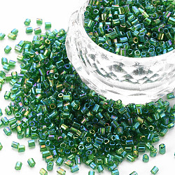 Abalorios de vidrio bugle, colores transparentes arco iris, verde mar, 2.5~3x2mm, agujero: 0.9 mm, aproximamente 15000 unidades / libra