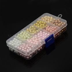 Abalorios de perla de vidrio redondos de estilo mixto, teñido, color mezclado, 1mm, agujero: 6 mm, acerca 1pcs / compartimento, aproximamente 50 unidades / caja