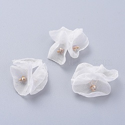 Accessoires de costume tissés à la main, avec épingle à œil en laiton plaqué or, fleur, blanc, 25~31x4.5mm