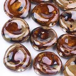 Manuell Porzellan Perlen, Phantasie antiken glasiertem Porzellan, Nuggets, Farbig, 32~33x32~34x14~15 mm, Bohrung: 3.5~4 mm