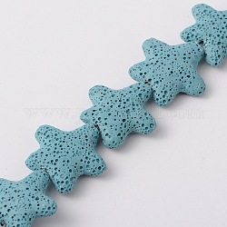 Natural Lava Rock Beads Strands, Starfish/Sea Stars, Dyed, Sky Blue, 24~25x7~8mm, Hole: 1mm, about 18pcs/strand, 15 inch