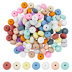SUPERFINDINGS 120Pcs 15 Colors Food Grade Eco-Friendly Silicone Beads, Chewing Beads For Teethers, DIY Nursing Necklaces Making, Rondelle, Mixed Color, 14x8mm, Hole: 3mm, 8pcs/color