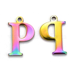 Chapado iónico (ip) 304 encantos del alfabeto de acero inoxidable, color del arco iris, letter.p, 12.5x8x1mm, agujero: 1 mm