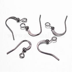 Brass Gunmetal French Earring Hooks, Flat Earring Hooks, with Bead Charms and Horizontal Loop, Lead Free, 15mm, Hole: 2mm